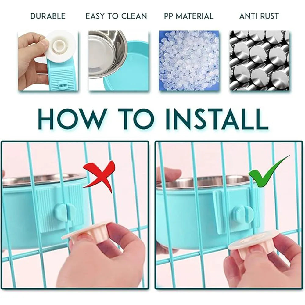 2-in-1 Hanging Pet Bowl - Removable Stainless Steel & Plastic Feeder for Crates & Cages, Ideal for Dogs, Cats, Rabbits, Birds, Hamsters, Shih Tzus, Ferrets