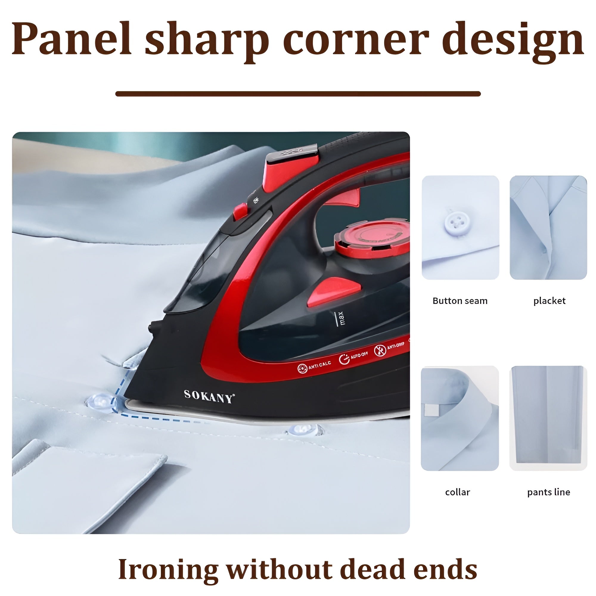 SOKANY 2400W Electric Steam Iron & Cordless Iron - Red & Black, Self-Cleaning