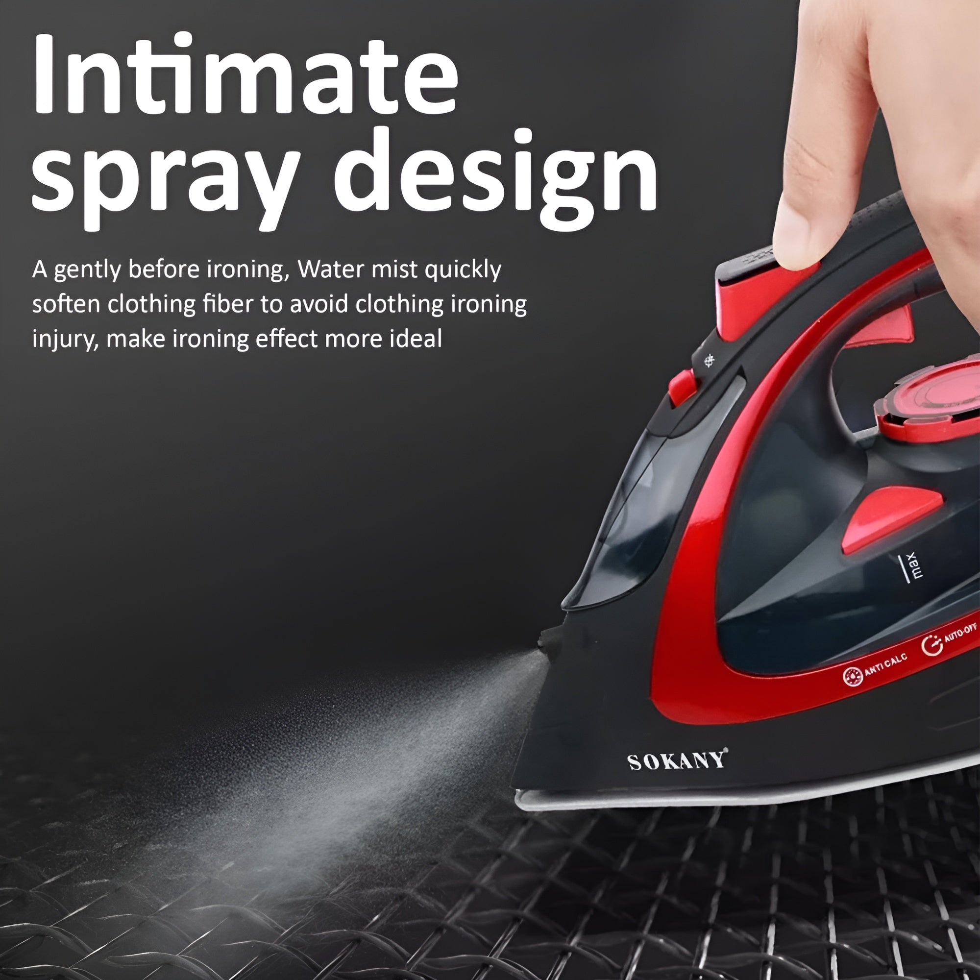 SOKANY 2400W Electric Steam Iron & Cordless Iron - Red & Black, Self-Cleaning