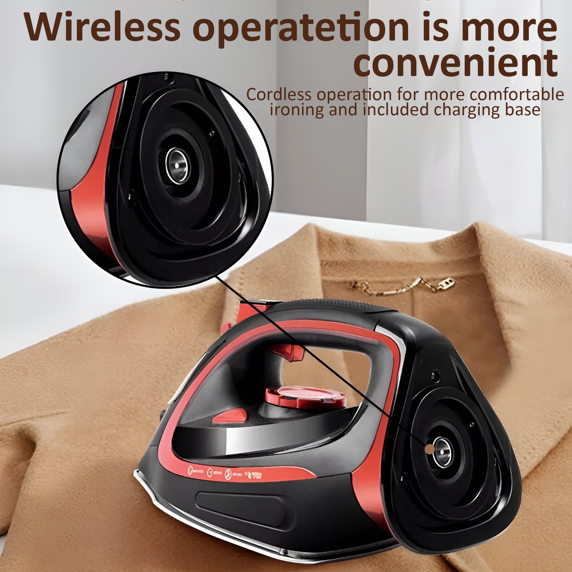 SOKANY 2400W Electric Steam Iron & Cordless Iron - Red & Black, Self-Cleaning