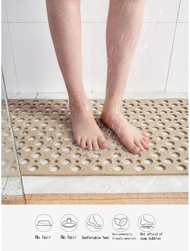 Large Non-Slip Rubber Bath Mat - Anti-Mould Shower Mat with Strong Suction for Extra Safety