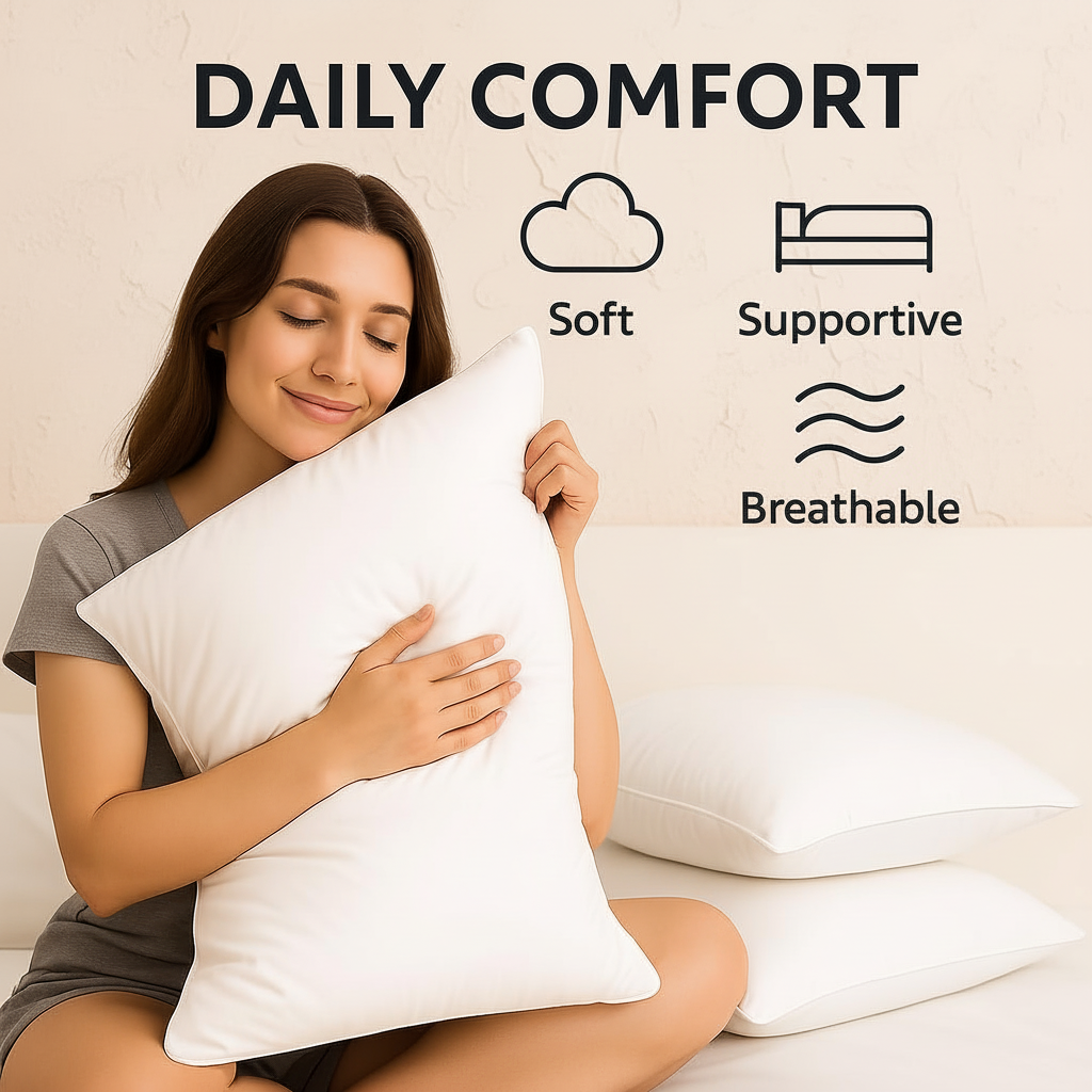 Duck Feather Pillows 2 Pack - Luxurious Comfort for Restful Sleep-Hypoallergenic & Anti Dust Mite-2 Duck Feather Pillows UK