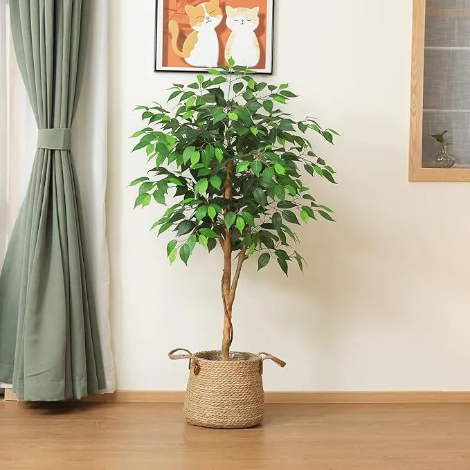 Large Artificial Ficus Tree – 150cm Tall, Indoor Fake Potted Tree with Natural Wood Trunk and Silk Leaves – Perfect for Home & Office Decor