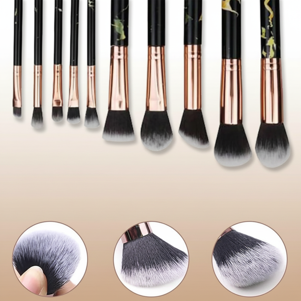 HomeGenics 10-Piece Marble Makeup Brush Set - Foundation, Powder, Blush, Eyeshadow, Contour Brushes
