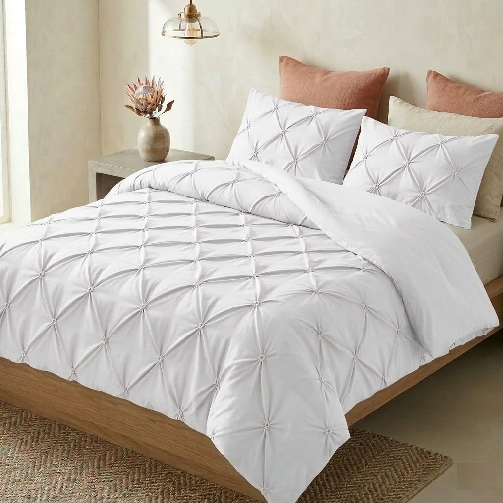 Pintuck Duvet Cover Set - 200 Thread Count 100% Egyptian Cotton Pinch Pleated Quilt Bedding (Copy)