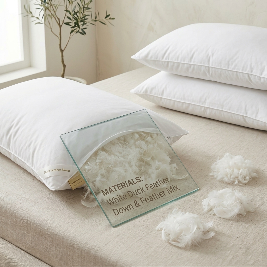 Duck Feather Pillows 2 Pack - Luxurious Comfort for Restful Sleep-Hypoallergenic & Anti Dust Mite-2 Duck Feather Pillows UK