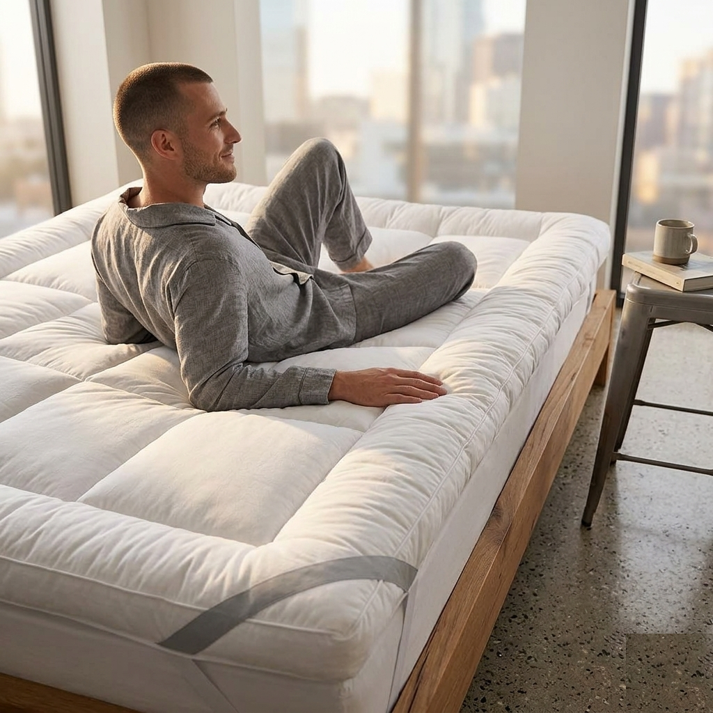 Bed Mattress Topper (4 Inch/10 cm) Extra Deep Hotel Quality, Soft Supportive Breathable Comfortable Quilted Mattress Topper With Easy Fit Elasticated Straps