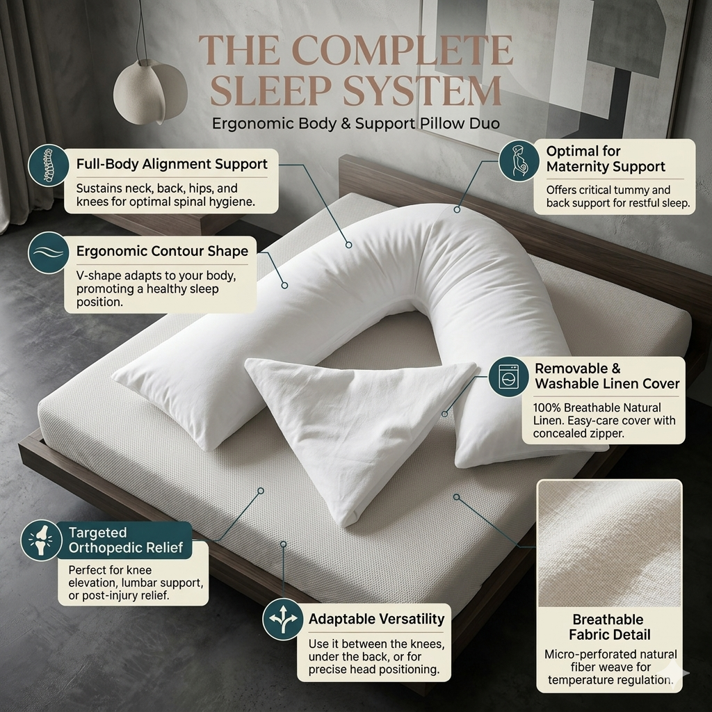 Supreme Comfort V-Shaped Pillow Set - Complete with Pillowcase