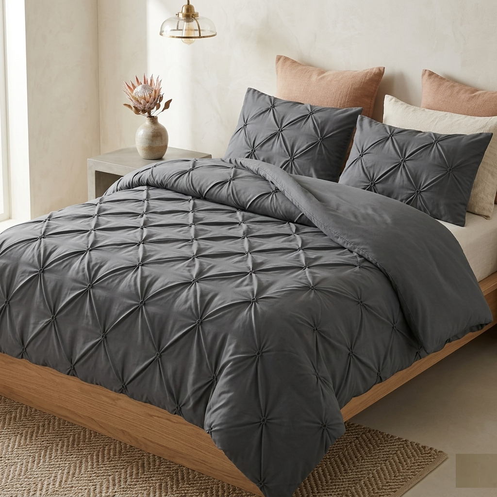 Pintuck Duvet Cover Set - 200 Thread Count 100% Egyptian Cotton Pinch Pleated Quilt Bedding (Copy)