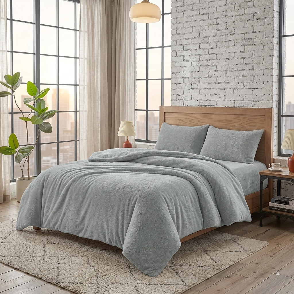 Soft Teddy Fleece Duvet Cover Breathable, Comfortable & Durable Bedding Cover Cosy, Easy-Care Terry Duvet Cover for Everyday Use