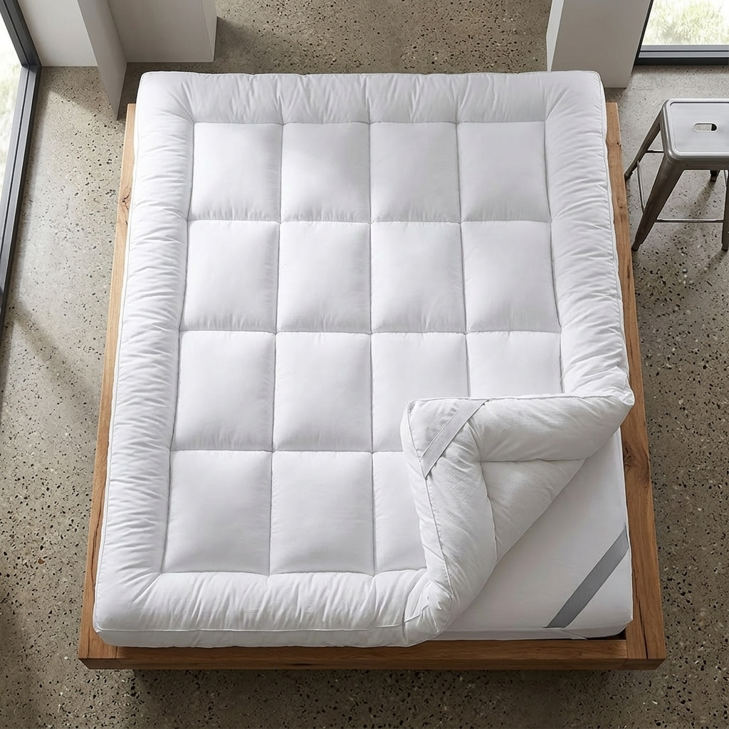 Bed Mattress Topper (4 Inch/10 cm) Extra Deep Hotel Quality, Soft Supportive Breathable Comfortable Quilted Mattress Topper With Easy Fit Elasticated Straps
