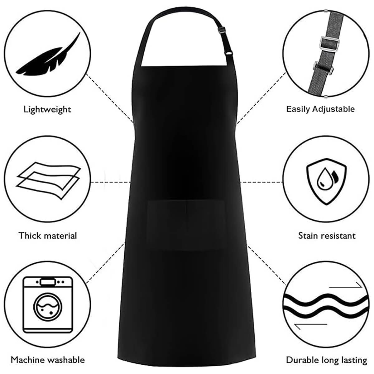 Stain-Resistant Kitchen Apron Bib in Classic White with Stylish Black Trim