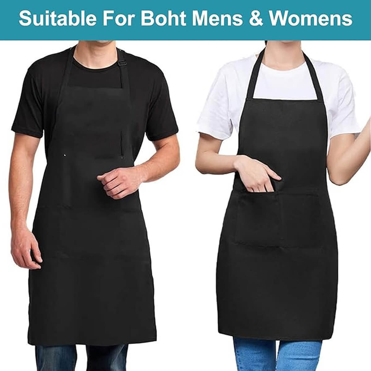 Stain-Resistant Kitchen Apron Bib in Classic White with Stylish Black Trim