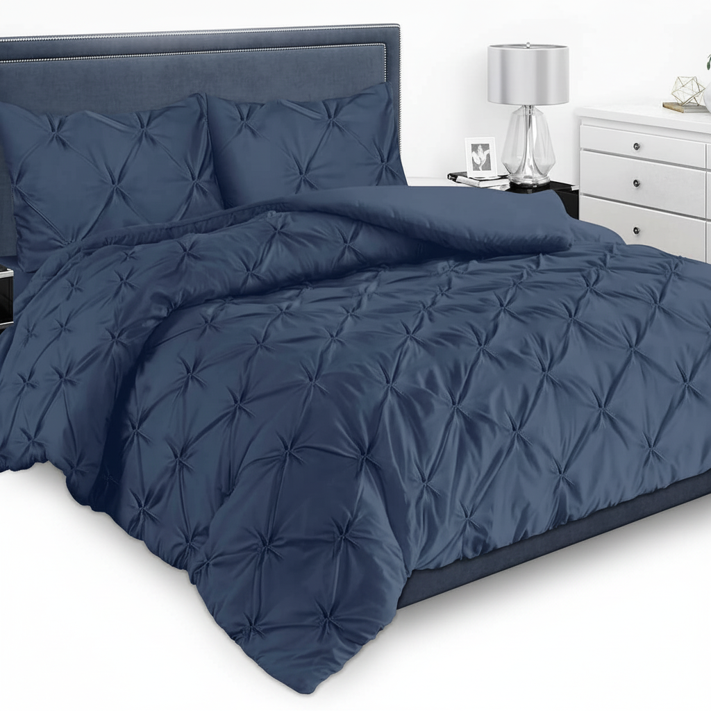 Pintuck Duvet Cover Set - 200 Thread Count 100% Egyptian Cotton Pinch Pleated Quilt Bedding