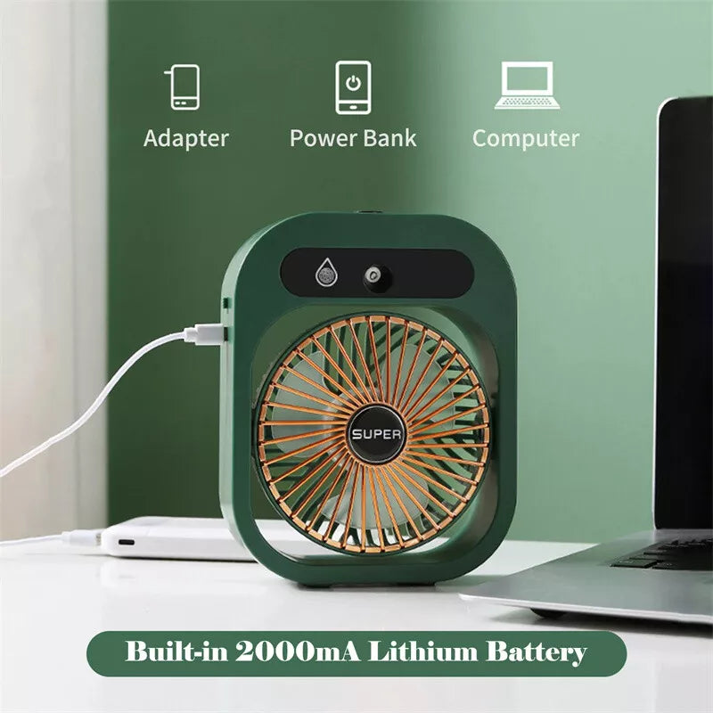 USB Rechargeable Air Conditioning Desk Misting Fan - Portable Air Cooler & Humidifier
