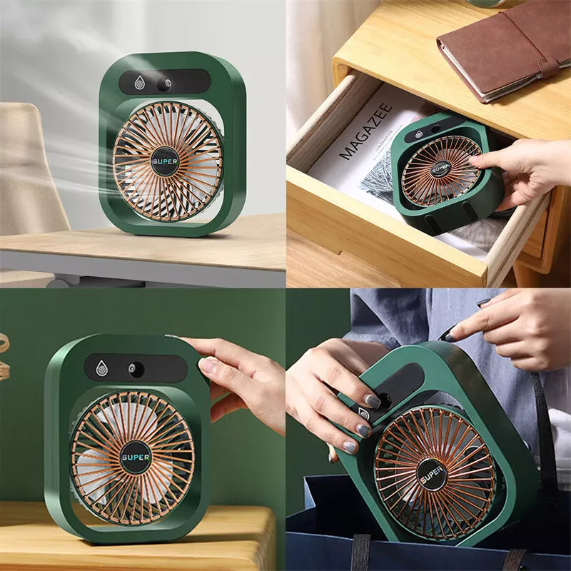 USB Rechargeable Air Conditioning Desk Misting Fan - Portable Air Cooler & Humidifier