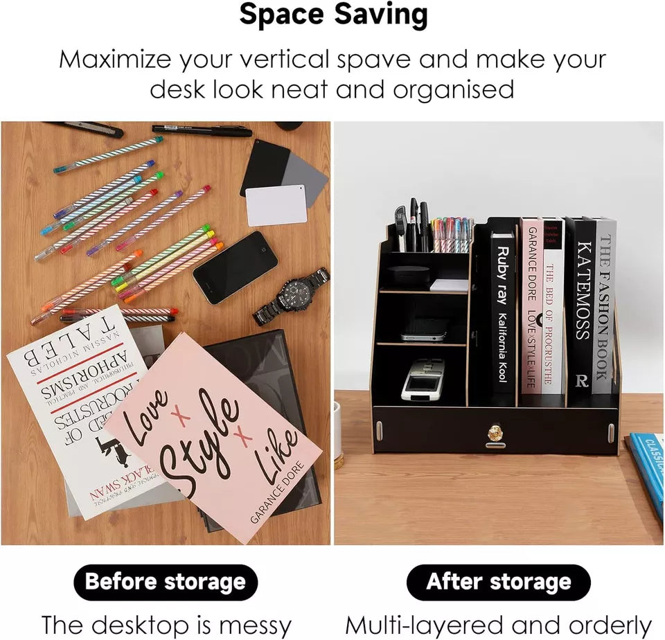 Tonsmile Wooden Desk Organizer - A4 Office Stationery Holder & Storage Tidy for Home & Work