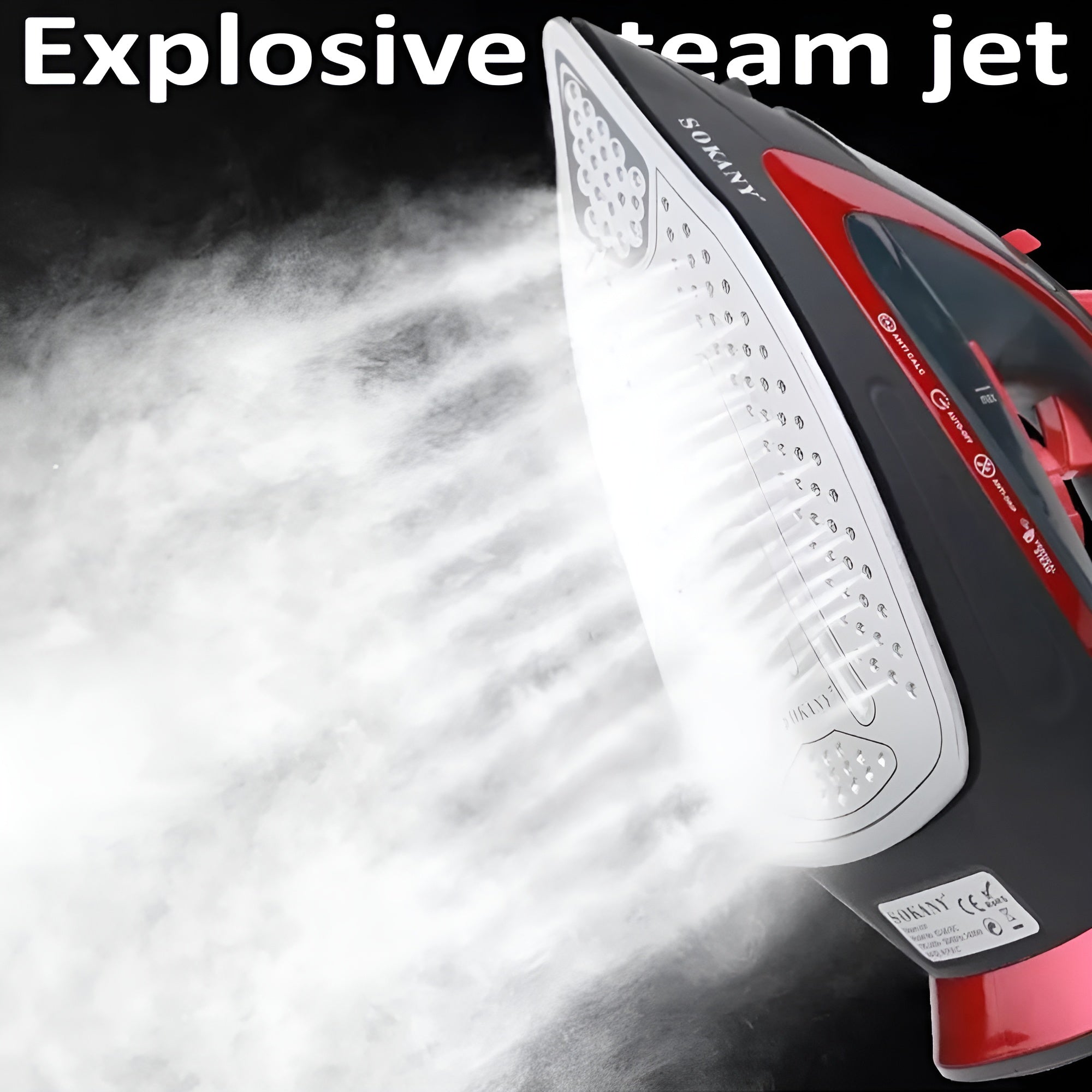 SOKANY 2400W Electric Steam Iron & Cordless Iron - Red & Black, Self-Cleaning