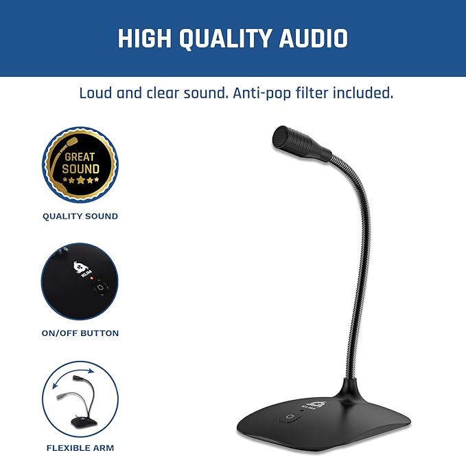 KLIM Talk USB Desk Microphone - 2024 Edition | Pro Desktop Mic for PC, Mac, PS4 - Ideal for Recording, Gaming, Streaming & Podcasts
