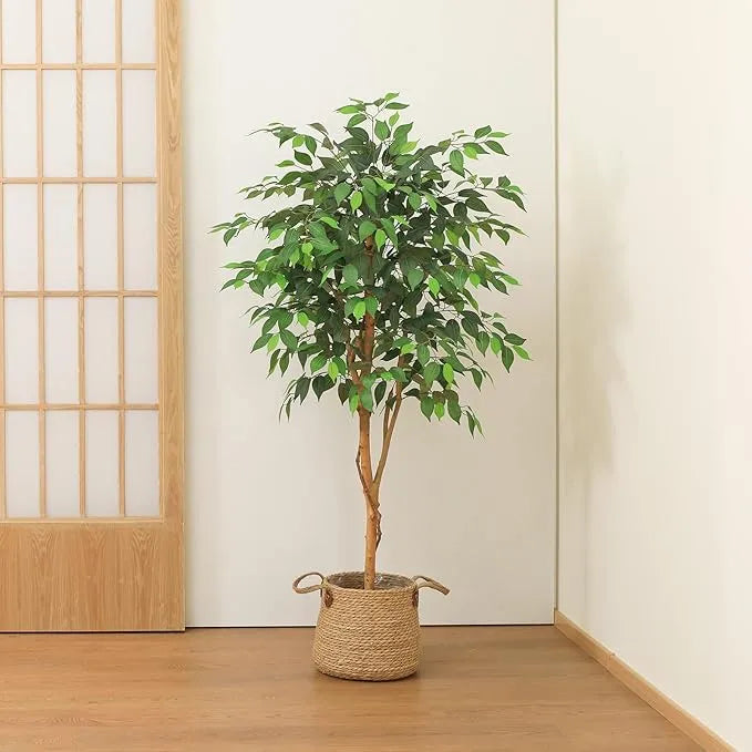 Large Artificial Ficus Tree – 150cm Tall, Indoor Fake Potted Tree with Natural Wood Trunk and Silk Leaves – Perfect for Home & Office Decor