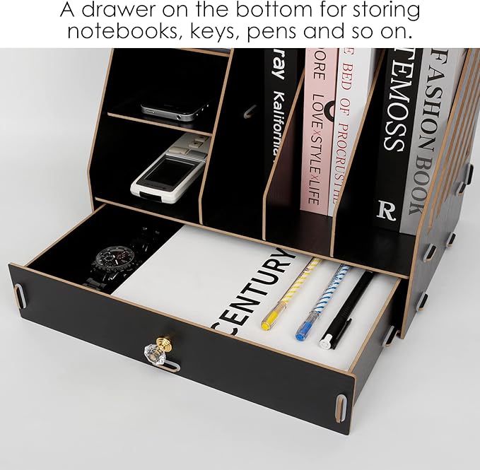 Tonsmile Wooden Desk Organizer - A4 Office Stationery Holder & Storage Tidy for Home & Work