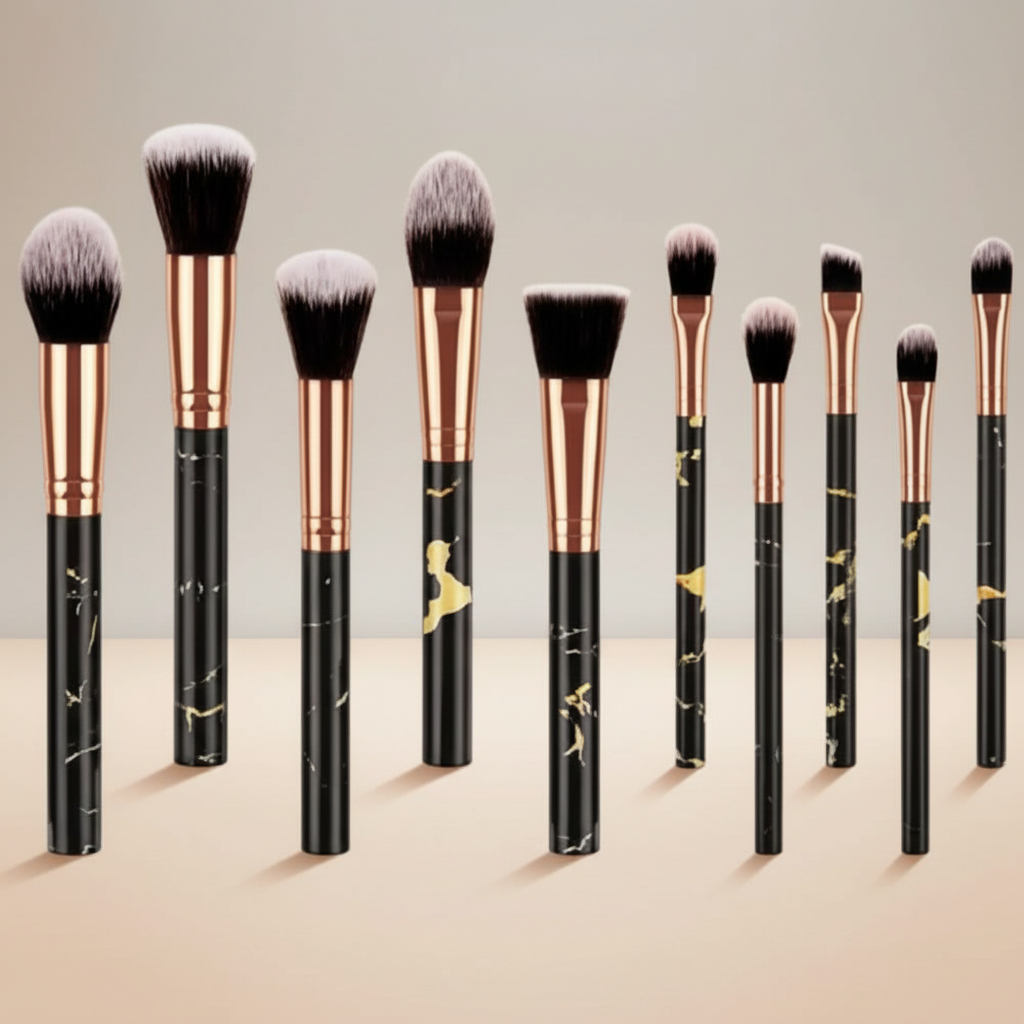 HomeGenics 10-Piece Marble Makeup Brush Set - Foundation, Powder, Blush, Eyeshadow, Contour Brushes