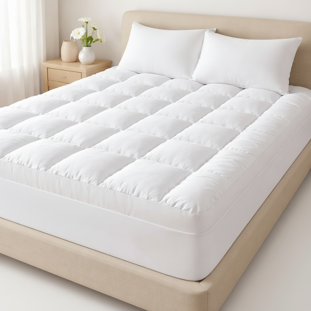 Bed Mattress Topper (4 Inch/10 cm) Extra Deep Hotel Quality, Soft Supportive Breathable Comfortable Quilted Mattress Topper With Easy Fit Elasticated Straps