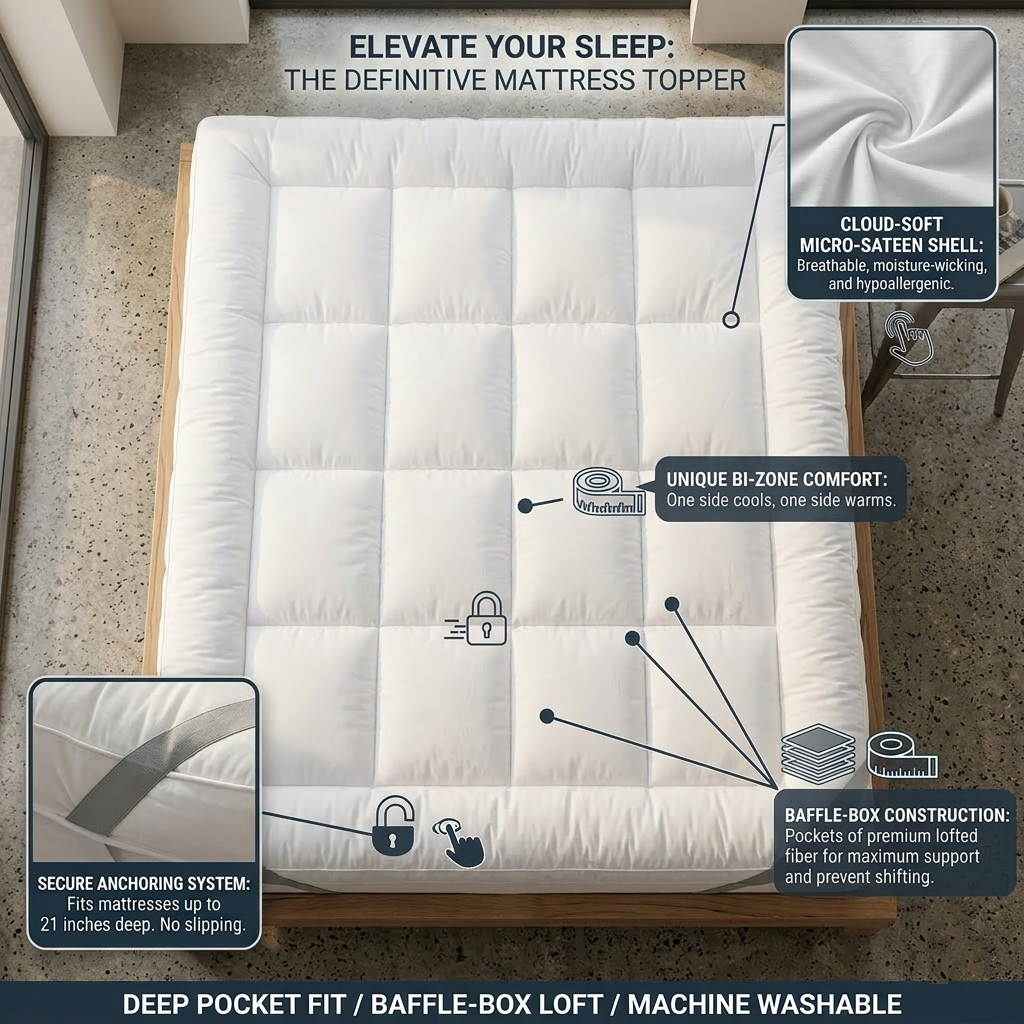 Bed Mattress Topper (4 Inch/10 cm) Extra Deep Hotel Quality, Soft Supportive Breathable Comfortable Quilted Mattress Topper With Easy Fit Elasticated Straps
