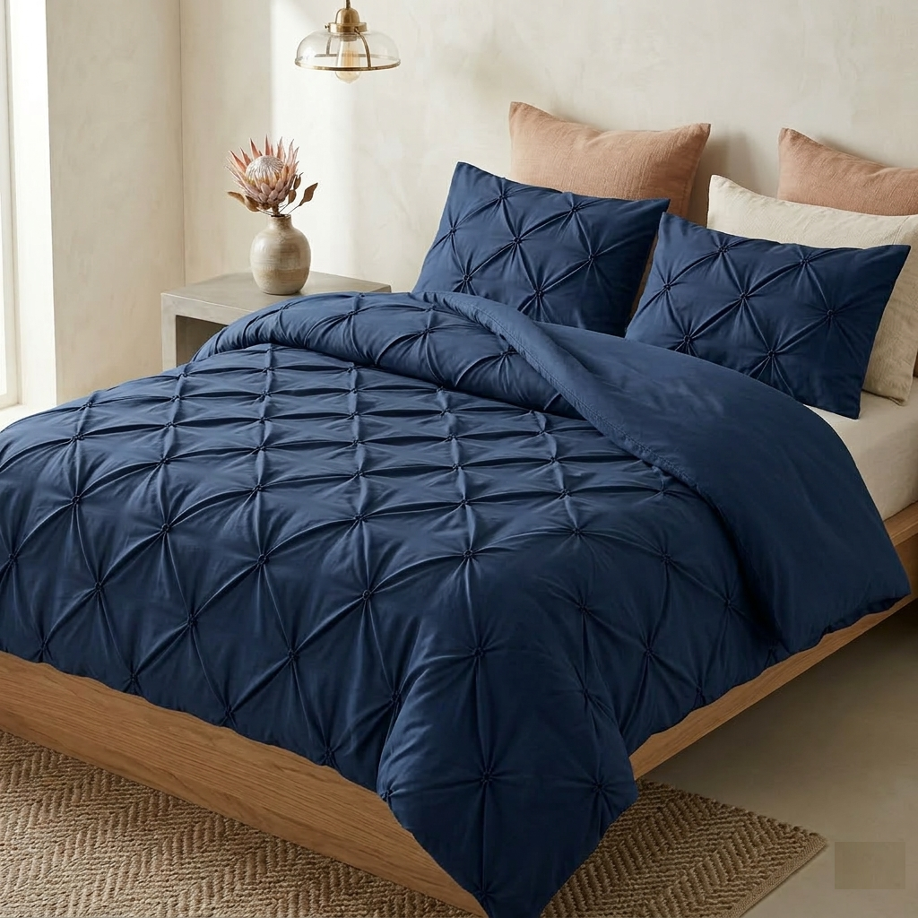 Pintuck Duvet Cover Set - 200 Thread Count 100% Egyptian Cotton Pinch Pleated Quilt Bedding