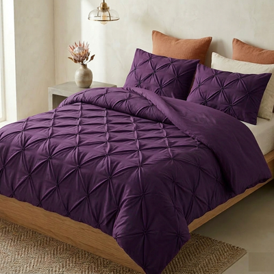 Pintuck Duvet Cover Set - 200 Thread Count 100% Egyptian Cotton Pinch Pleated Quilt Bedding