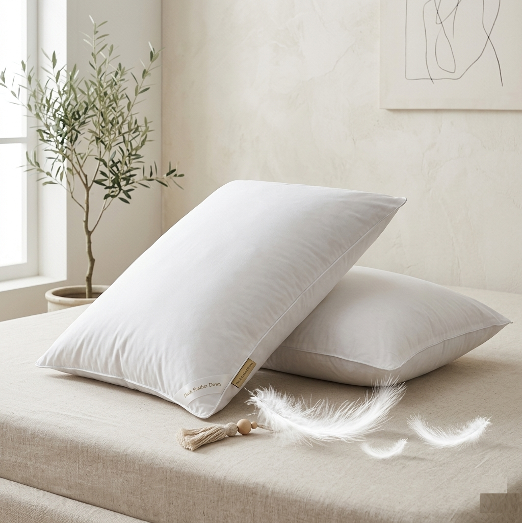 Duck Feather Pillows 2 Pack - Luxurious Comfort for Restful Sleep-Hypoallergenic & Anti Dust Mite-2 Duck Feather Pillows UK
