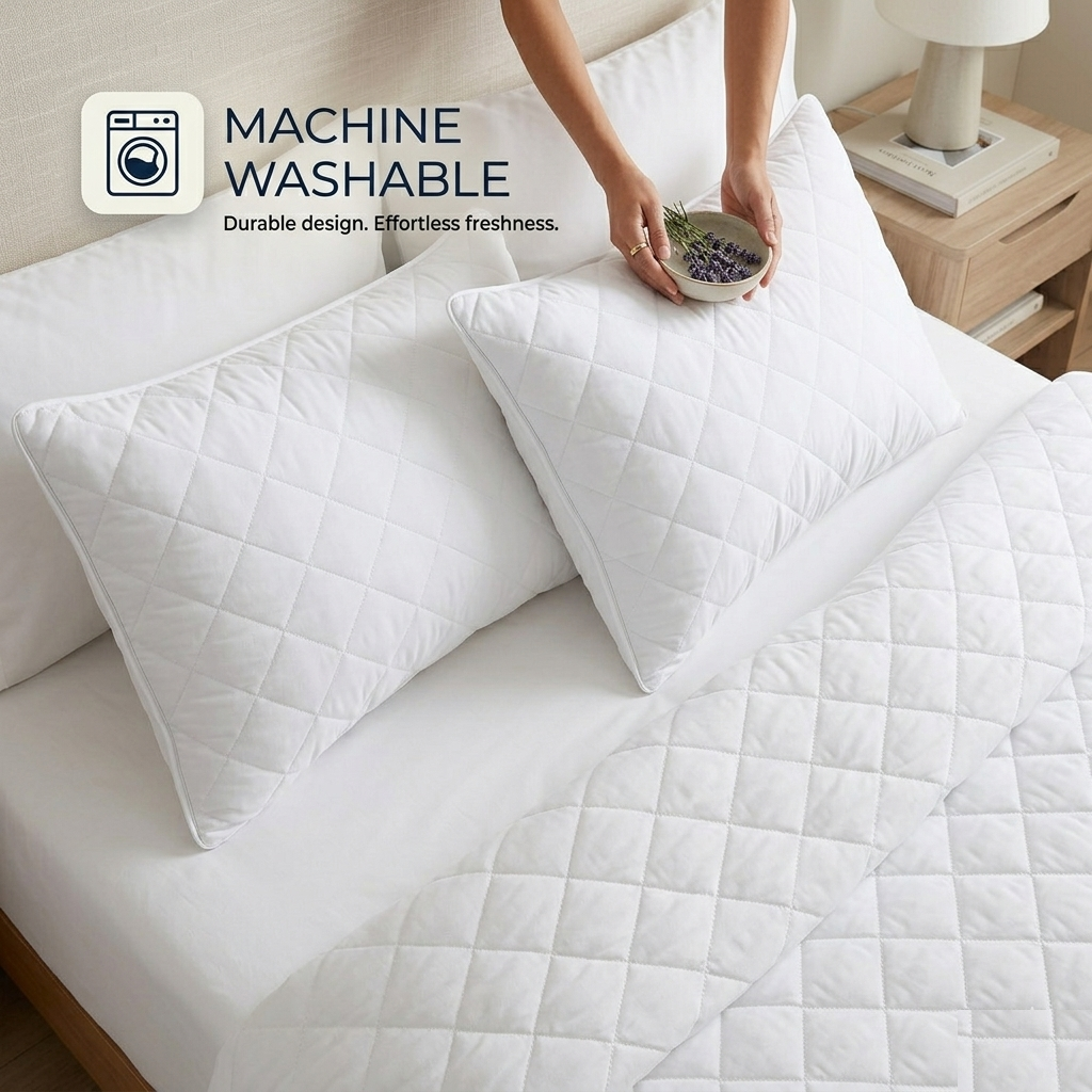 Quilted Pillow Protectors White Bed Pillows Cover Quilted Pillowcase, Extra Soft & Breathable Pillow Case