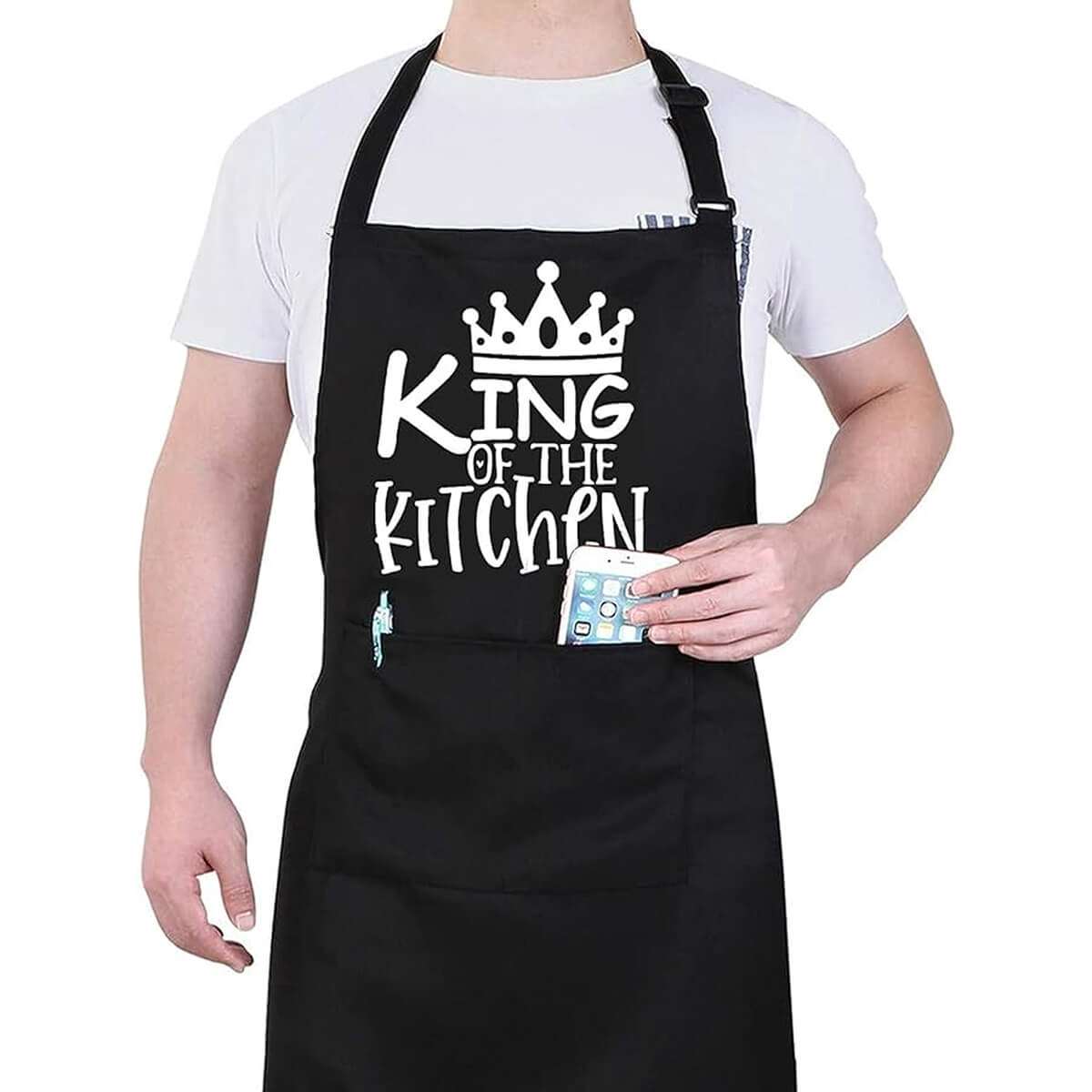 Stain-Resistant Kitchen Apron Bib in Classic White with Stylish Black Trim