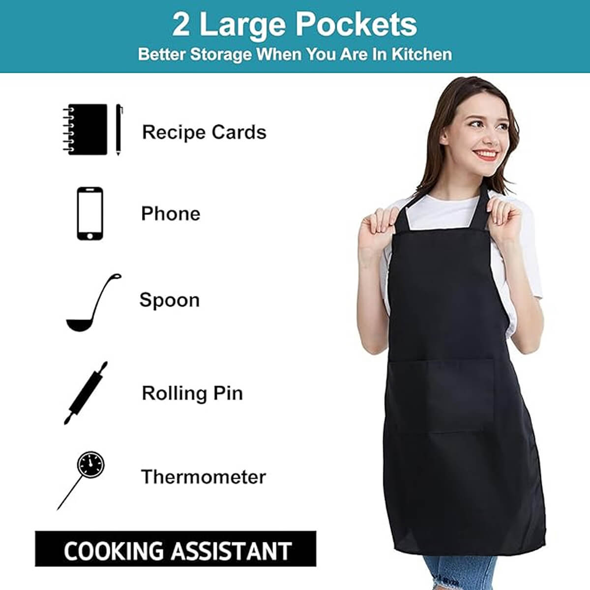 Stain-Resistant Kitchen Apron Bib in Classic White with Stylish Black Trim