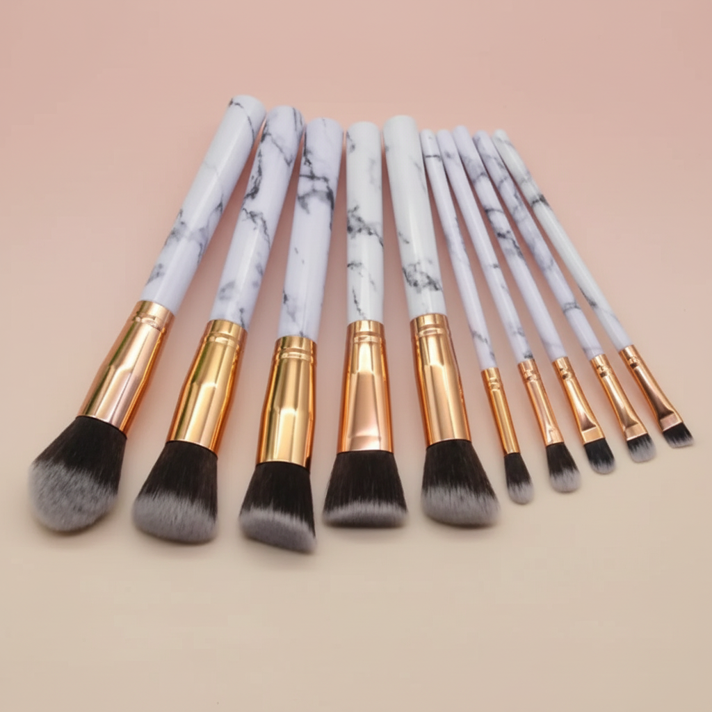 HomeGenics 10-Piece Marble Makeup Brush Set - Foundation, Powder, Blush, Eyeshadow, Contour Brushes