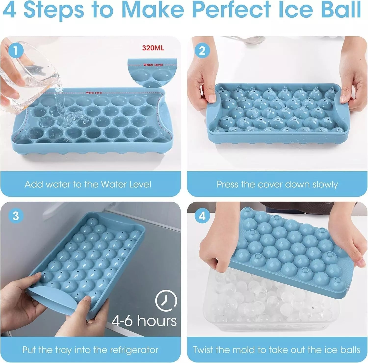 72-Ice Ball Maker Set with Lids, Storage Bin, Scoop & Tongs – Easy-Release Ice Cube Trays for Perfect Drinks