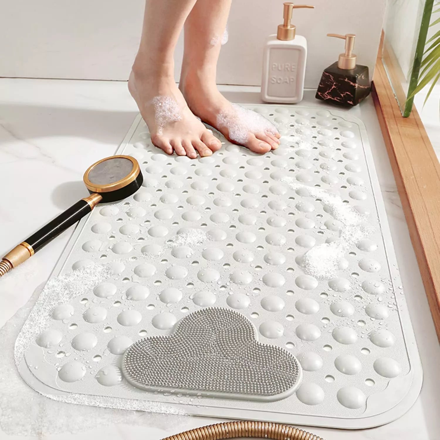 Large Non-Slip Rubber Bath Mat - Anti-Mould Shower Mat with Strong Suction for Extra Safety