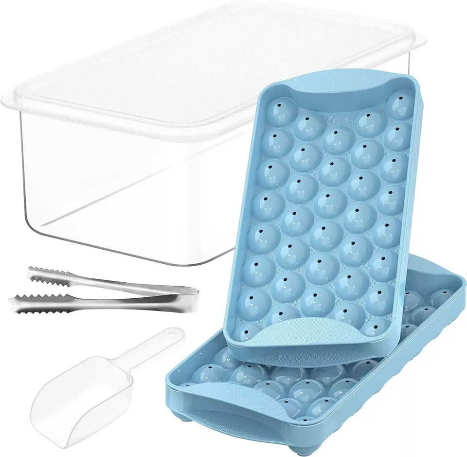 72-Ice Ball Maker Set with Lids, Storage Bin, Scoop & Tongs – Easy-Release Ice Cube Trays for Perfect Drinks