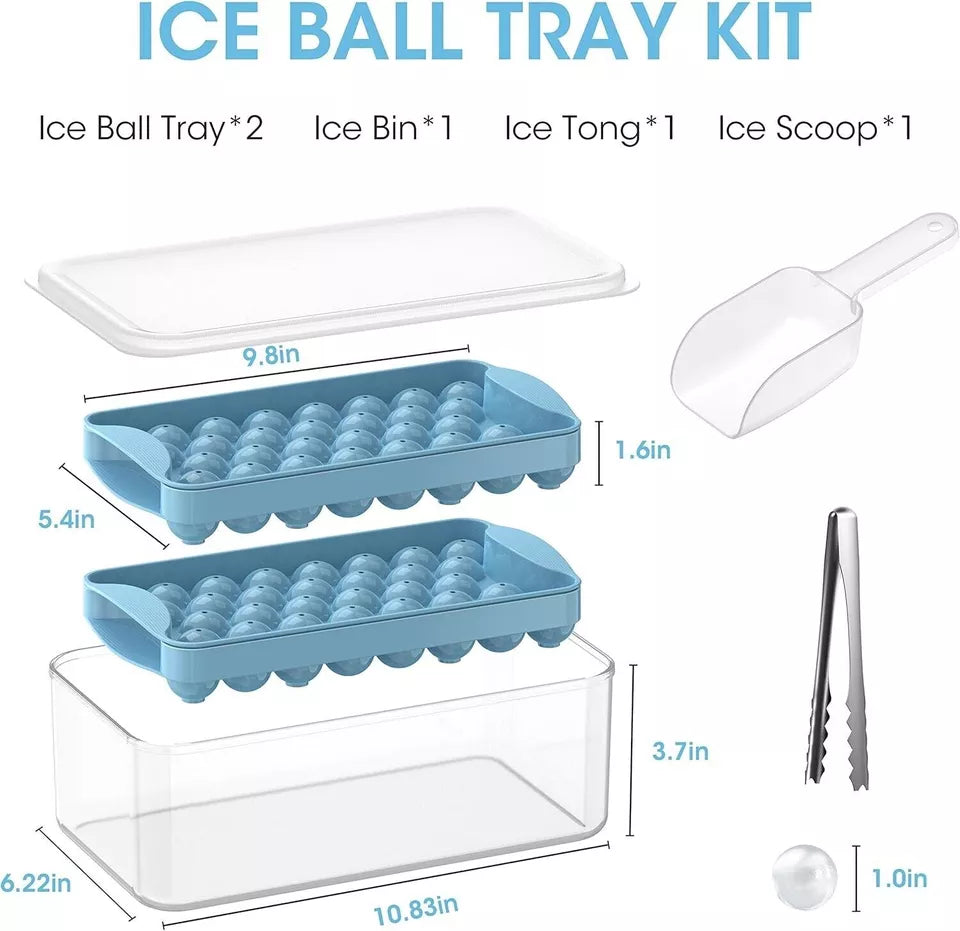 72-Ice Ball Maker Set with Lids, Storage Bin, Scoop & Tongs – Easy-Release Ice Cube Trays for Perfect Drinks